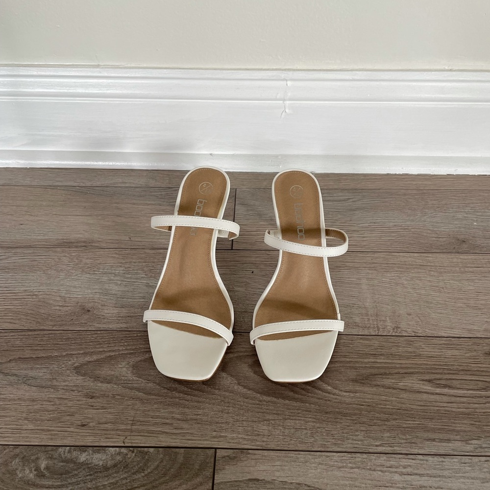 Square toe white heeled sandals/ never worn